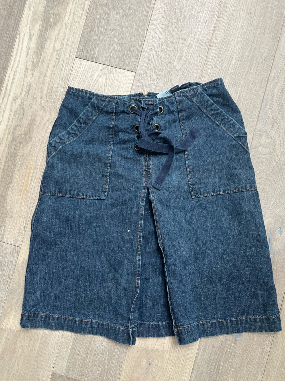 GAP Dark Blue Denim Skirt with Lace-Up Front